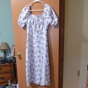 Floral White and Purple Dress